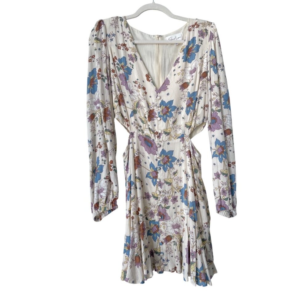 Sweet Lemon Long Sleeve Floral Mini Dress Women M Side Cutout Fairycore Feminine